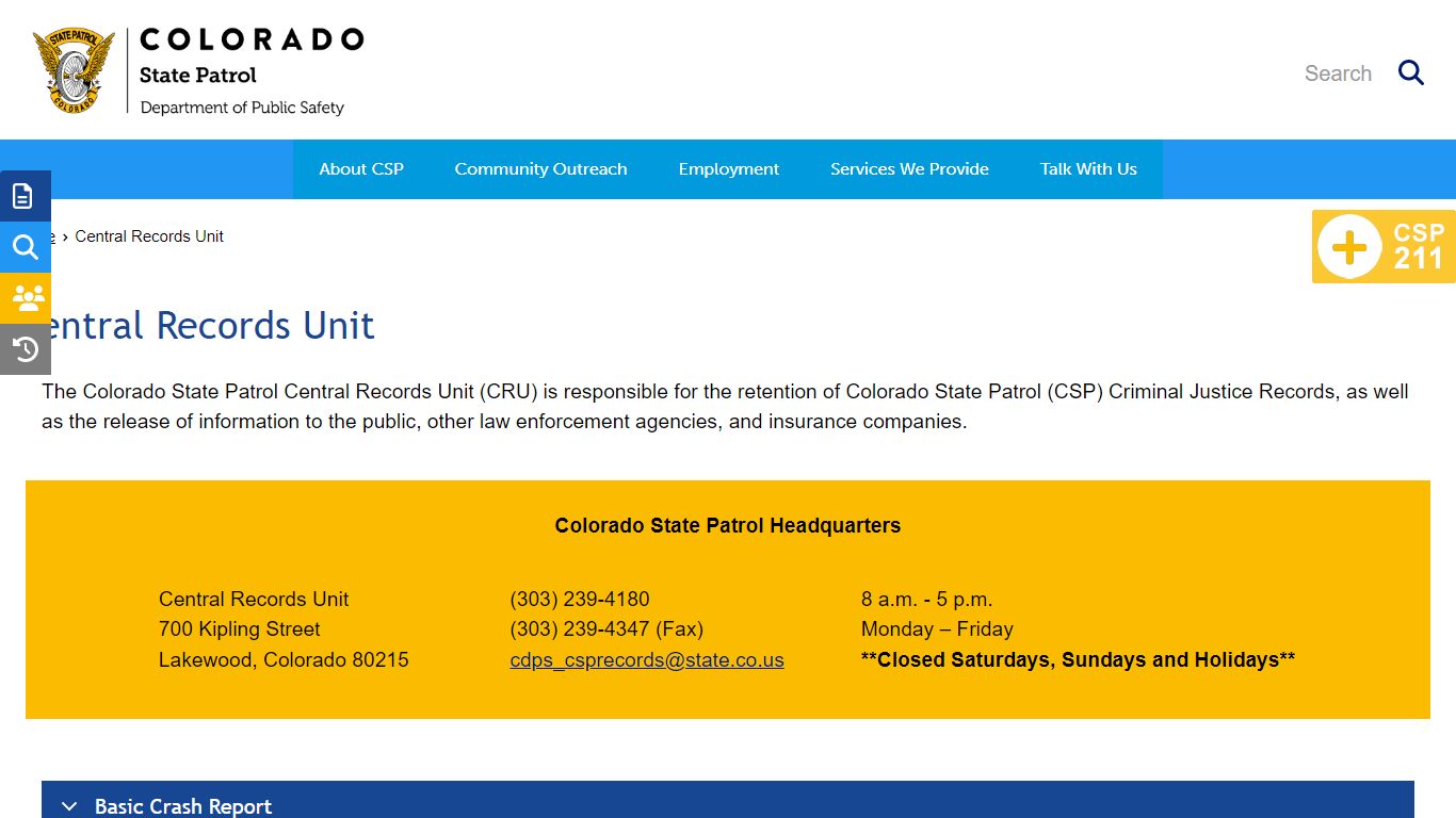 Central Records Unit | Colorado State Patrol - CSP